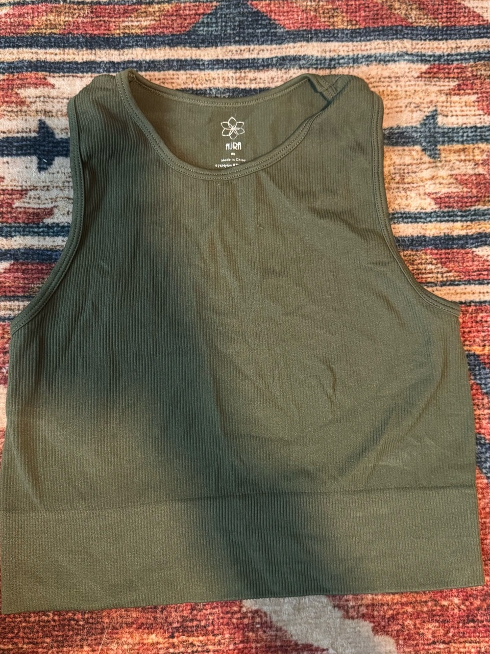 Aura Olive Green Ribbed Crop Tank